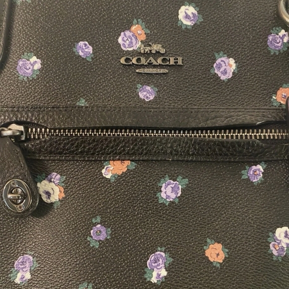 COACH Black Leather Tote with Purple and Pink Floral Design - Picture 4 of 8